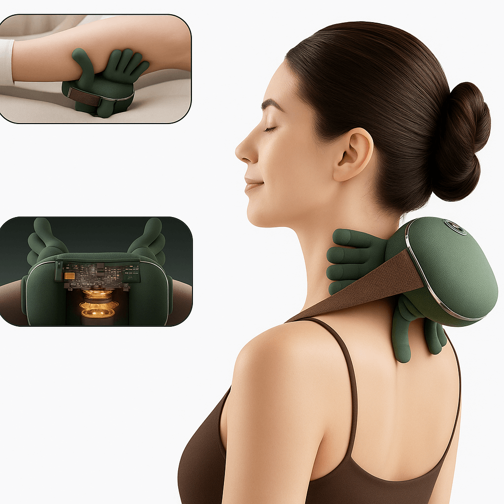 3D massasjeknuter med varme i Veluna nakke skuldermassasjepute