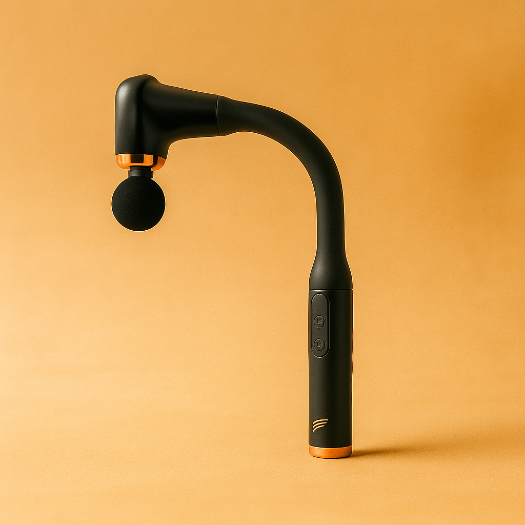 Person bruker dypvev massasjepistol fra Veluna på ømme muskler